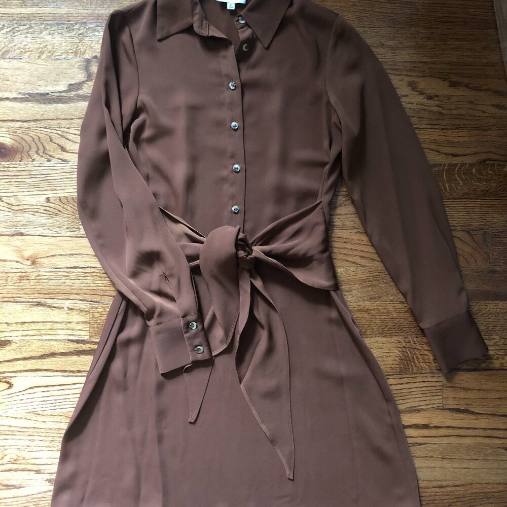 Brown satin half-button dress